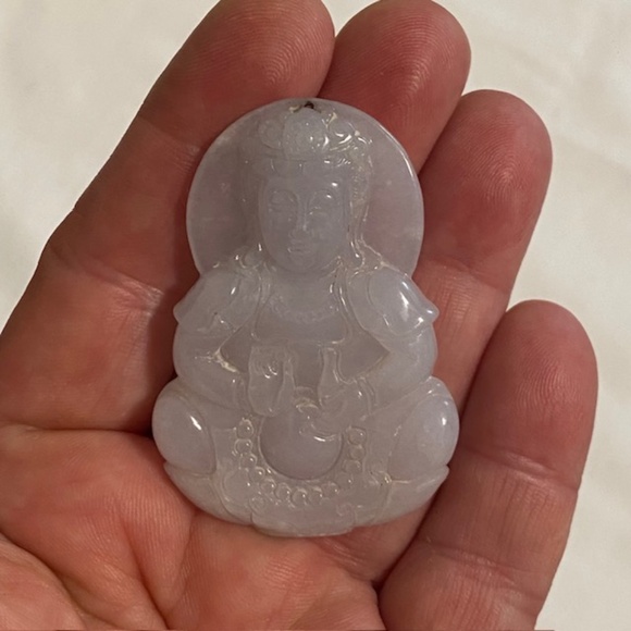 Ice Jade Baoping Guanyin Bodhisattva Natural Burmese Jade Grade-A Pendant - Picture 2 of 7